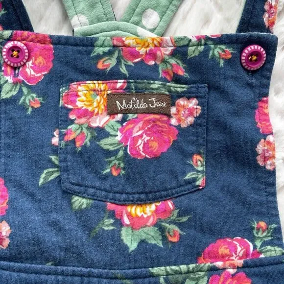 Matilda Jane Girls Size 4 Floral Overall Romper Blue Pink Garden Pockets - Picture 4 of 7